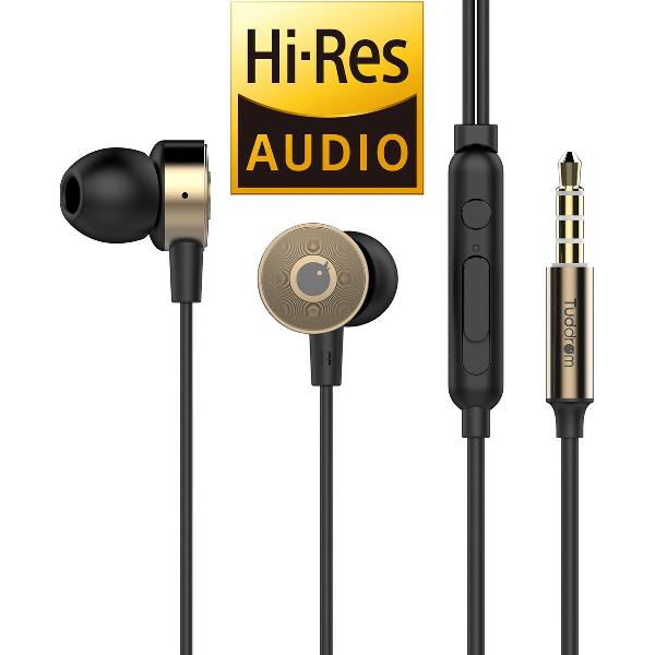 Tuddrom R4 Goud - Hi-Res Metalen In Ear Oordopjes met Microfoon - Titanium High Quality Dynamic Drivers - 2 Jaar Garantie