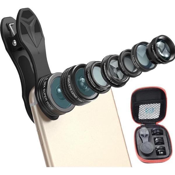 DrPhone APEX - APLX - IOS / Android Lens Kit - 7 In 1 - Fish Eye – Super Wide - Caleidoscoop - CPL - Wide Angle - Foto's - Reizen voor o.a iPhone en Samsung