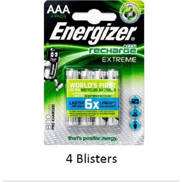 16 stuks (4 blisters a 4 stuks) Energizer Extreme AAA Oplaadbaar 800 mAh