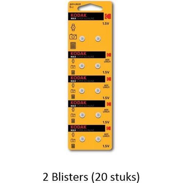 20 stuks (2 blisters a 10 stuks) Kodak AG1 alkaline knoopcel 1.5v