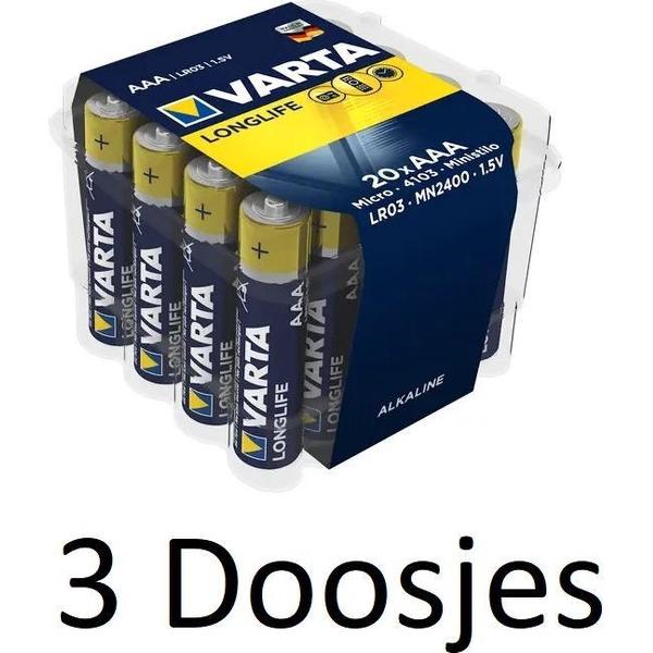 60 stuks (3 doosjes a 20 st) Varta Longlife AAA Alkeline Batterijen