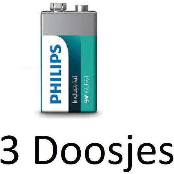 30 Stuk (3 Doosjes a 10 st) Philips Industrial 9V / 6LR61 - Alkaline batterijen