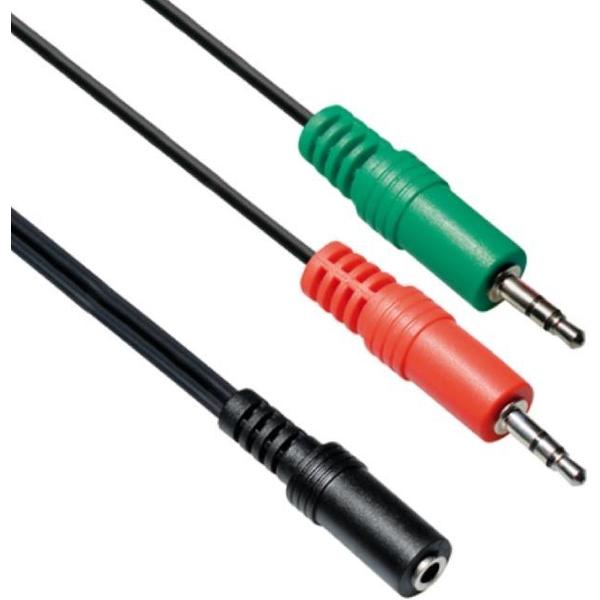 Transmedia 2x 3,5mm > 3,5mm 4-polig headset adapter (CTIA/AHJ) - zwart - 0,15 meter