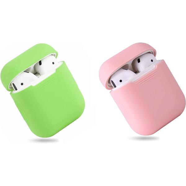 Bescherm Hoesje Cover SET 2 STUKS voor Apple AirPods Case -Lime green en roze