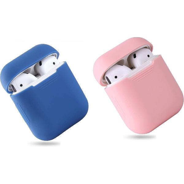 Bescherm Hoesje Cover SET 2 STUKS voor Apple AirPods Case -Donker blauw en roze