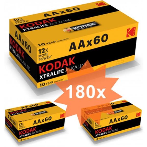 Kodak XTRALIFE LR6 / AA / R6 / MN 1500 1.5V Alkaline batterij - 180 Stuks (3 Pakken a 60St)