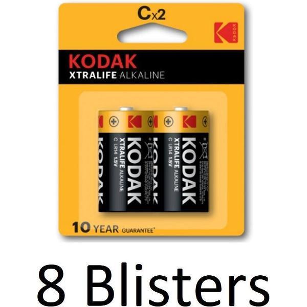 16 Stuks (8 Blisters a 2 st) Kodak XTRALIFE alkaline C/LR14