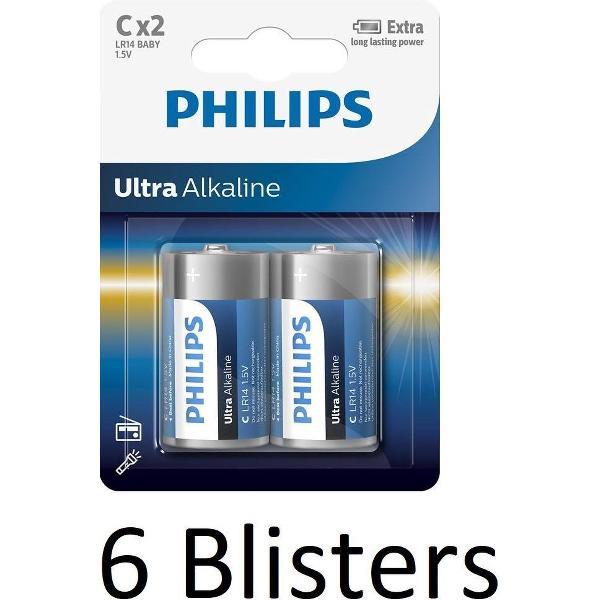 12 Stuks (6 Blisters a 2 st)Philips LR14E2B - C batterij