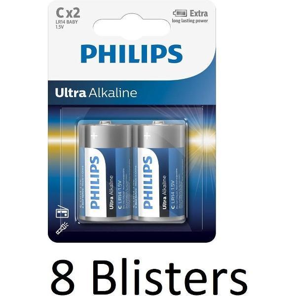 16 Stuks (8 Blisters a 2 st)Philips LR14E2B - C batterij
