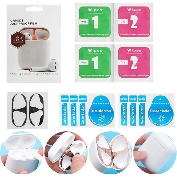 Metalen sticker geschikt voor Airpods - Accessoire voor Airpods - Anti magnetisch stof - Vuil bescherming - Zilver set van 2 stuks