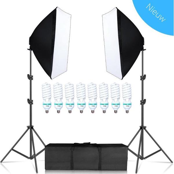 Grandecom® Pro Softbox Studiolamp Set - Met Statief, Diffuser, 45W Gloeilamp en Draagtas - 50x70 cm - 200cm hoog - Zwart