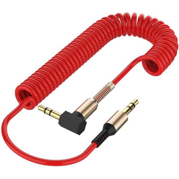 Jack kabel | 3.5 mm| Krulsnoer | Trekontlasting | Verguld| 15 - 130 cm | Rood