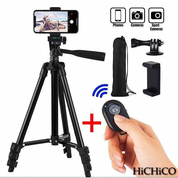 Tripod Camera Statief Zwart voor Fotocamera en Smartphone + Bluetooth Remote Shutter – HiCHiCO