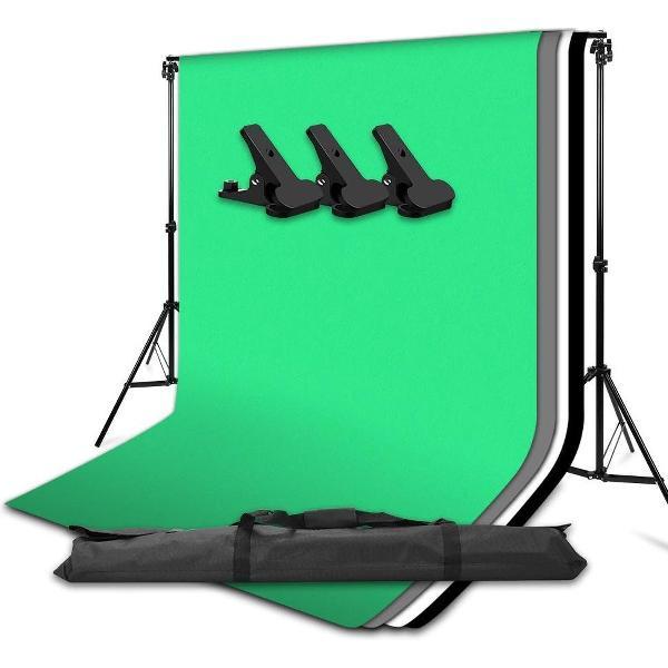 Grandecom® Pro Greenscreen Set - Met achtergrond systeem - Chroma Key - Achtergronddoek - Groen Doek - Youtube - 200x200cm - Verschillende kleuren