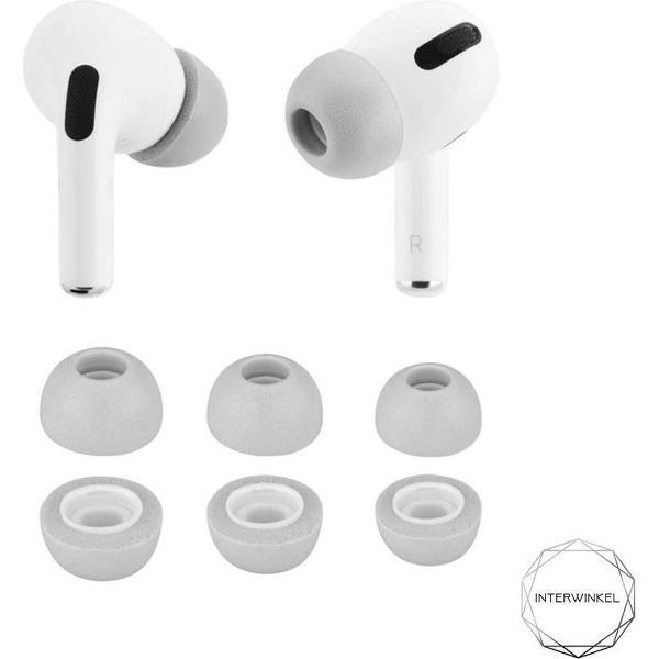 Airpods pro foam tips Interwinkel - vaderdag cadeau - Apple - In ear - Memory foam - 3 paar - Oordopjes - Sport - Saund isolation - grijs - maten S, M & L