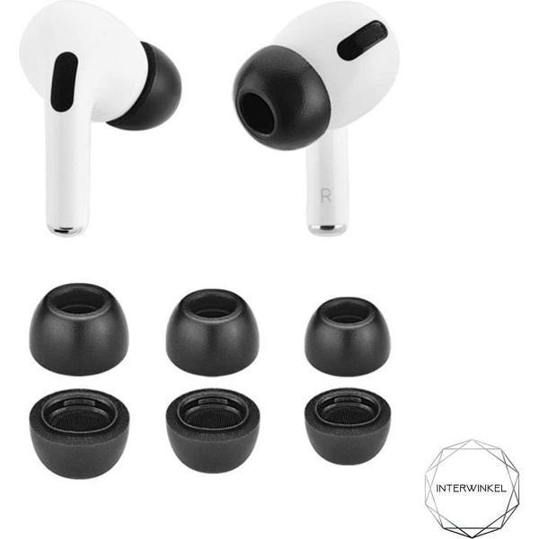 Airpods pro foam tips Interwinkel - Apple - In ear - Memory foam - 3 paar - Oordopjes -100% siliconen vrij - Sport - Saund isolation - Zwart - Maten S, M & L