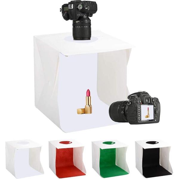 Opvouwbare Mini Fotostudio - 40 cm - Pora - Lightbox - Fotografie - Fotobox - 4 Kleuren Achtergrond + tripod en reflectie bord