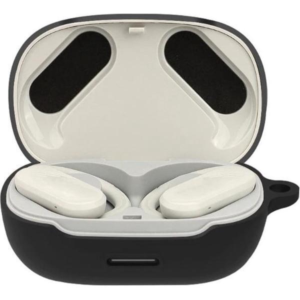 Luxe Siliconen Hoesje Voor JBL Endurance Peak 2 (II) Draadloze Oordopjes - Soft Case Cover Protector - Travel Beschermhoes - Reis Opberghoes Shell Beschermer Hoes - Zwart