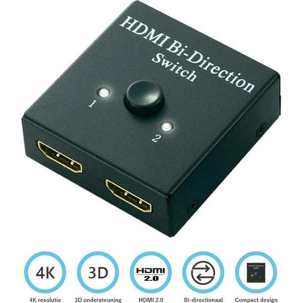 Kanaan Bi-Directionele HDMI Schakelaar - HDMI Switch - 4K - 3D - HDMI 2.0 - Xbox - Playstation - TV - Monitor - PC