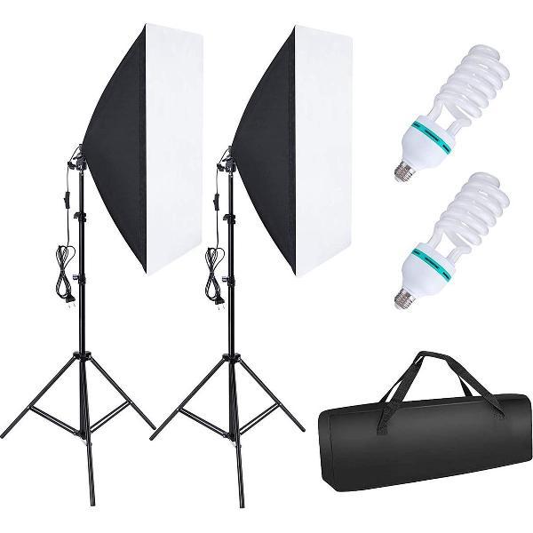 Gutos OMBAR Softbox Set Fotostudio 2 × 50 × 70 cm, professionele fotografie met 2 × 135 W 5500K E27 daglichtlamp en draagtas voor studioportretten, video-opnames, modefoto's.