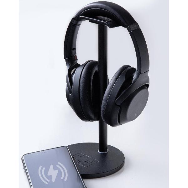 Universele 2-in-1 Headset Stand - Qi-technologie - Draadloos Opladen voor Smartphones - Anti-slip - Koptelefoon Houder - Headphone Standaard