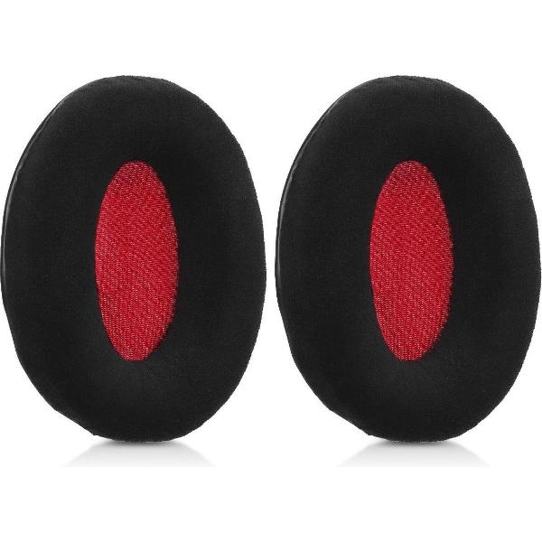 kwmobile 2x fluwelen oorkussens voor Kingston HyperX Cloud II koptelefoons - Kussens voor over-ear-koptelefoon in rood / zwart
