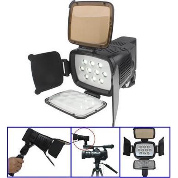 10 LED-videolamp met greep / tweekleurig transparant filterdeksel (tawny / transparant) / instelbare helderheid (LED-5012)