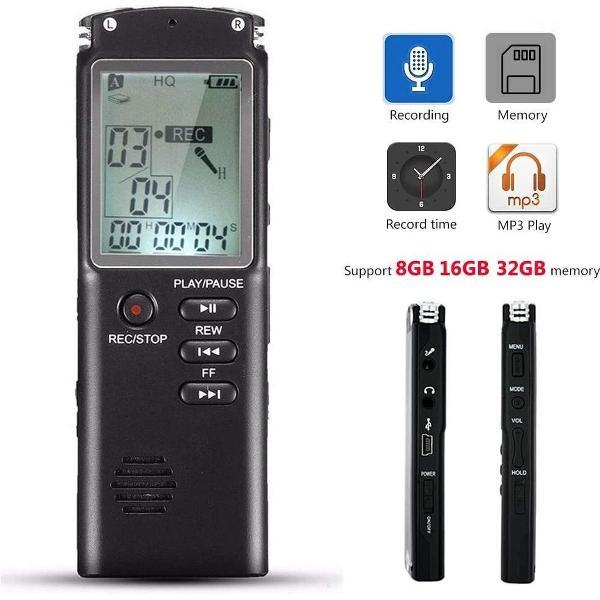 8 GB metalen dictafoon, digitale dictafoonrecorder met multifunctionele, MP3-speler en FM-