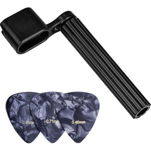 PigMig - Snaarslinger en Plectrum Set - 1x crank voor gitaarsnaren 3x plectrum - Guitar Crank Winder Snaarslinger Slingerslinger in zwart