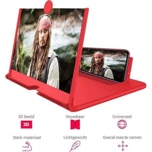 Telefoon Vergrootglas- Smartphone Vergrootscherm- 3D beeld- Rood 12 Inch- Inclusief Smartphone ringhouder