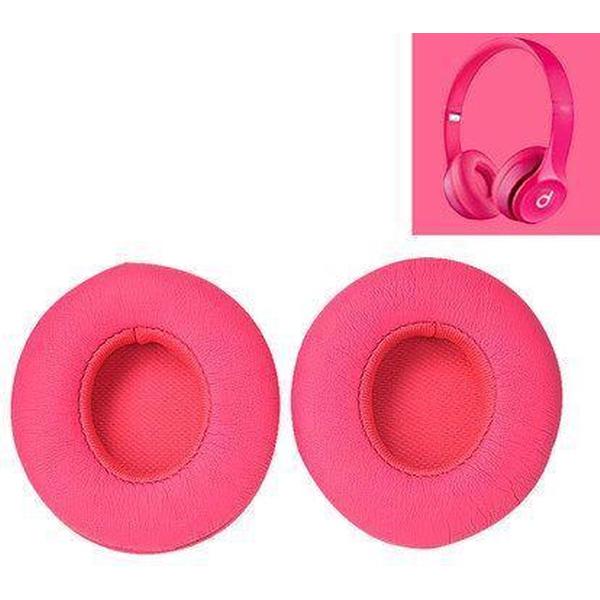 Luxe Lederen Oorkussen Set Voor Beats By Dr. Dre Solo 2/3 Wireless - Vervangende Koptelefoon Earpads - Oor Kussens - Ear Pads - Oorkussens Met Noise Cancelling Memory Foam Binnenlaag - Roze Rood
