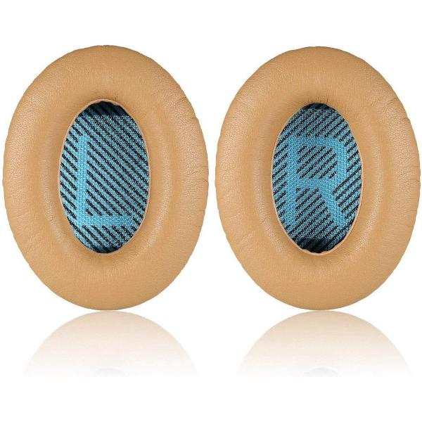 Luxe Lederen Oorkussen Set Voor Bose QuietComfort QC 15 25 2 35 II QC15 QC25 QC2 QC35 QC35II Ae2 Ae2i Ae2w SoundTrue & SoundLink Around-Ear - Vervangende Koptelefoon Earpads - Oor Kussens - Ear Pads - Oorkussens Met Memory Foam Binnenlaag - Khaki