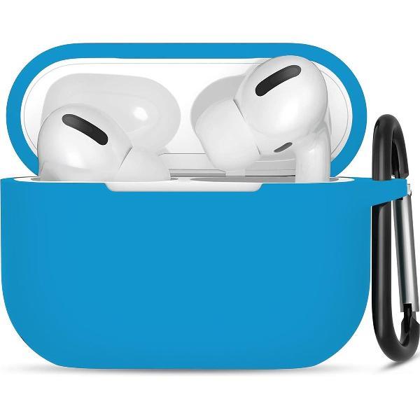 Apple Airpods Pro ultra dunne siliconen cover - Hoesje - extra dunne Apple Airpods siliconen cover met sleutelhanger - Lichtblauw
