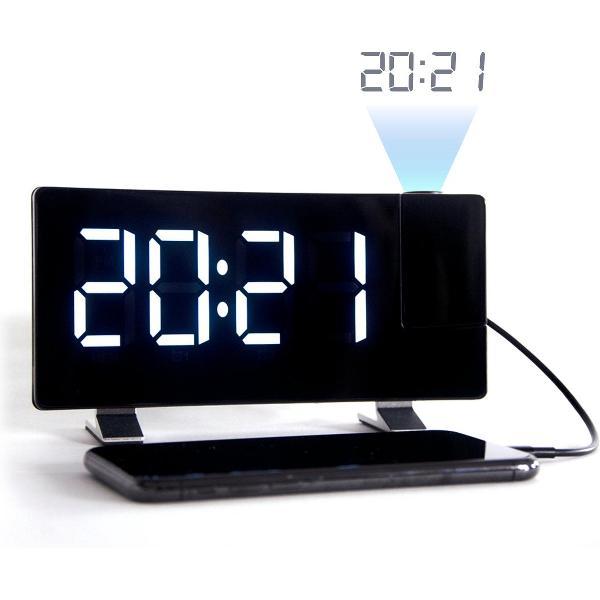 Wekkerradio met Projectie - Digitale Wekker - Alarmklok - Wekker Kinderen - USB Port - Zwart
