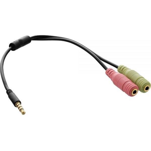 InLine 3,5mm 4-polig > 2x 3,5mm headset adapter (CTIA/AHJ) / verguld - zwart - 0,15 meter