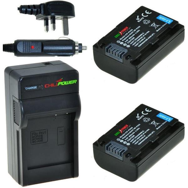ChiliPower 2 x NP-FH50 accu's voor Sony - Charger Kit + car-charger - UK versie