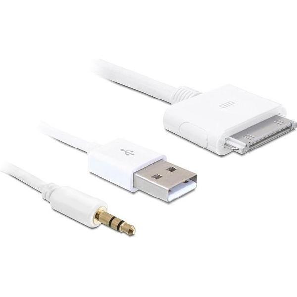 Coretek 30-pins Apple Dock naar 3,5mm Jack + USB-A kabel / wit - 1 meter
