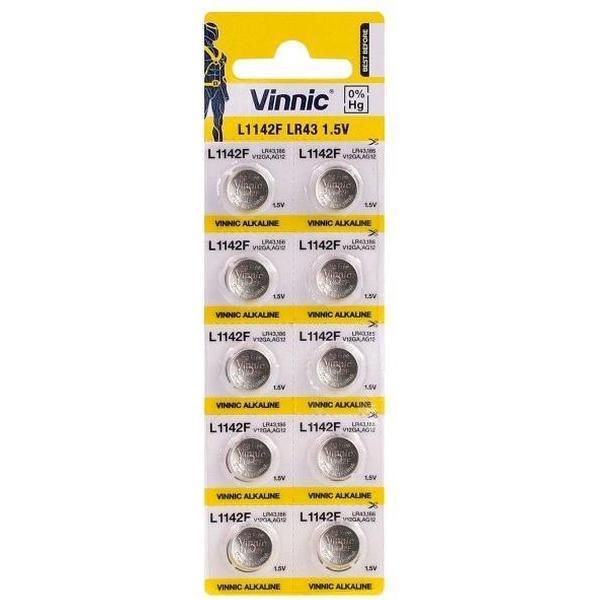 10 Stuks - Vinnic G12 / AG12 / L1142 / LR43 / 186 / V12GA / RW84 / D186 1.5V batterij