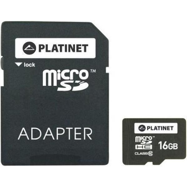 Platinet PMMSD1610 16GB MicroSDHC + Adapter SD flashgeheugen Klasse 10