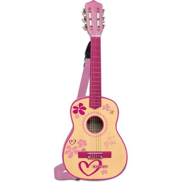 Bontempi Houten Gitaar Met 6 Snaren En Schouderband 75 Cm Roze