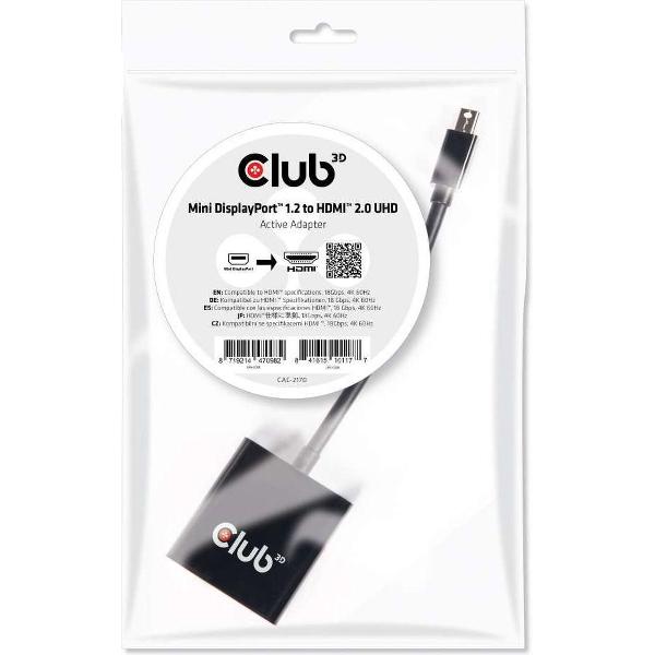 club3D CAC-2170 Mini-displayport Adapter [1x Mini-DisplayPort stekker - 1x HDMI-bus] Zwart