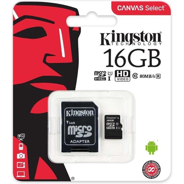 Kingston Canvas Select MicroSDHC Class 10 UHS-I - 16GB - inclusief SD adapter