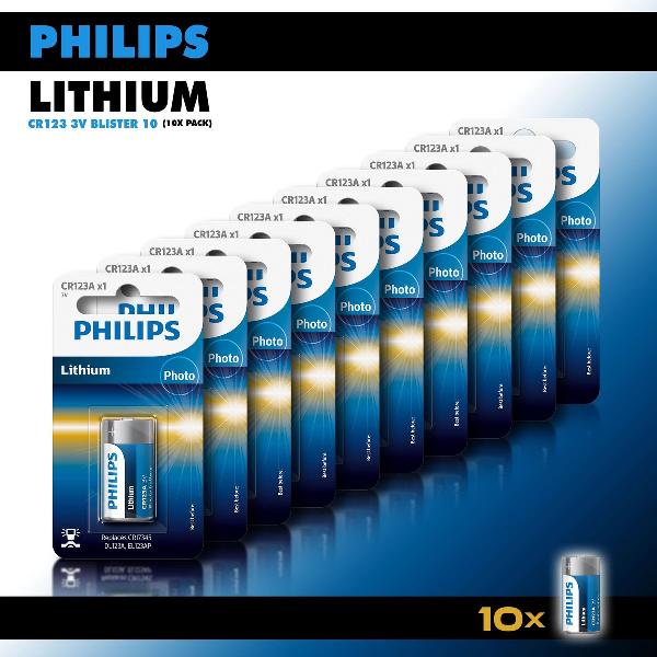 Philips Lithium 3V batterijen CR123 - fotocamera batterij - 1500 mAh - Knoopcellen - 10 stuks