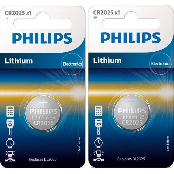 2 Stuks - Philips CR2025 3v lithium knoopcelbatterij