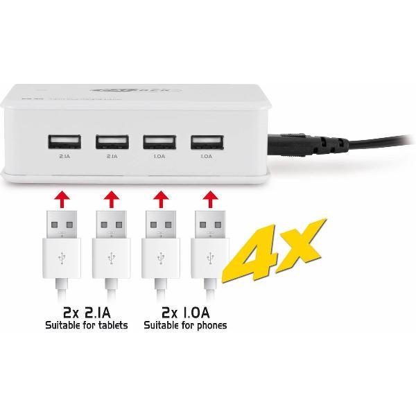 Caliber PS46 - Thuislader met 4x USB 4.2A - Wit