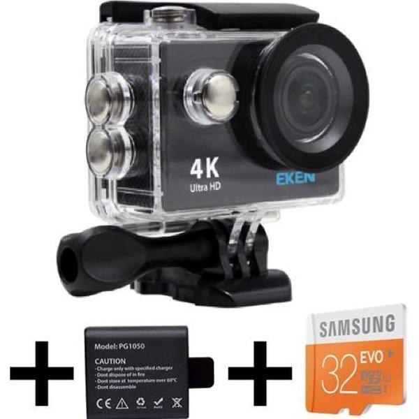 EKEN H9R 4K Ultra HD waterproof action Camera met WiFi & diverse accessoires + 32GB MicroSD kaart + Extra batterij