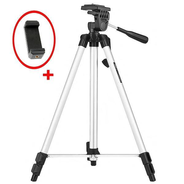 XL Camera Statief / Smartphone Tripod - Universeel lichtgewicht Statief met telefoonhouder - 134 cm
