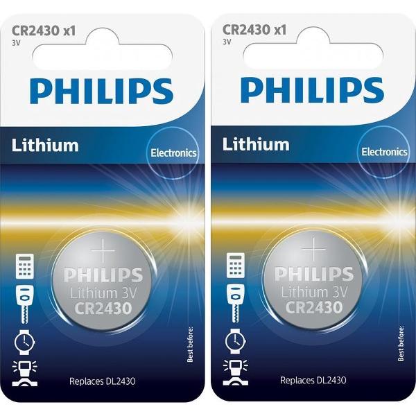 2 Blisters (2 stuks) - Philips CR2430 3v lithium knoopcelbatterij