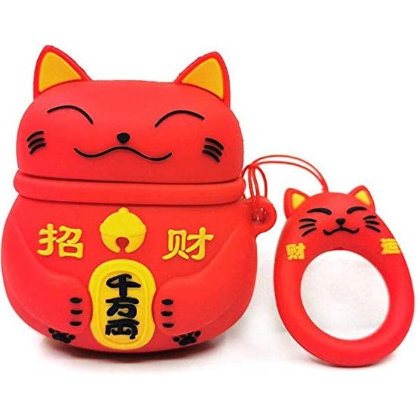 Cartoon Silicone Case voor Apple Airpods - Chinese lucky cat - rood