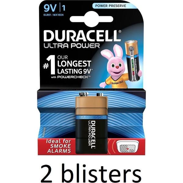 2 Stuk(2 Blisters a 1 st) Duracell Alkaline Ultra Power 9V - 9 Volt
